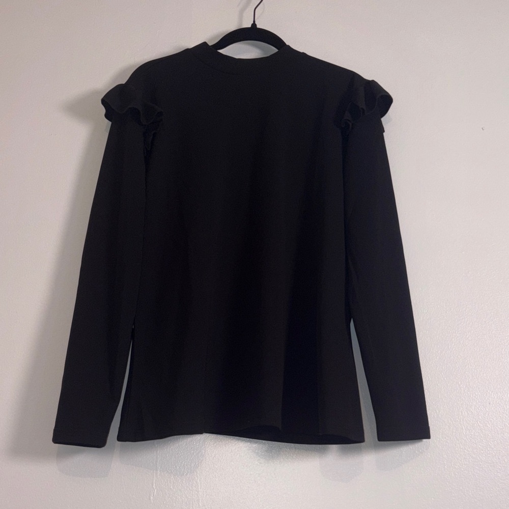 NY & Company Black Ruffle Shoulder Blouse Womens XXL Long Sleeve Work Office Top